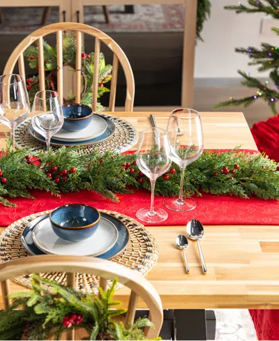 Glitzhome 6 Ft Polyethylene Christmas Dripping Cedar Garlands With Berries, Set Of 2 In Multi