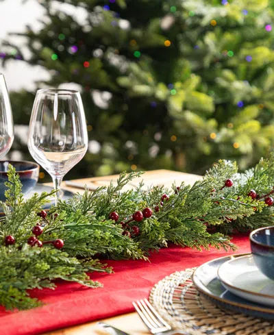 Glitzhome 6 Ft Polyethylene Christmas Dripping Cedar Garlands With Berries, Set Of 2 In Multi