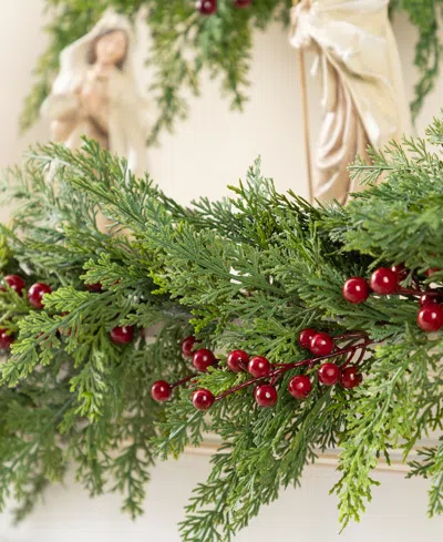 Glitzhome 6 Ft Polyethylene Christmas Dripping Cedar Garlands With Berries, Set Of 2 In Multi