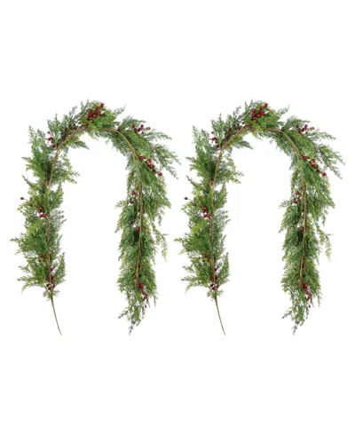 Glitzhome 6 Ft Polyethylene Christmas Dripping Cedar Garlands With Berries, Set Of 2 In Multi