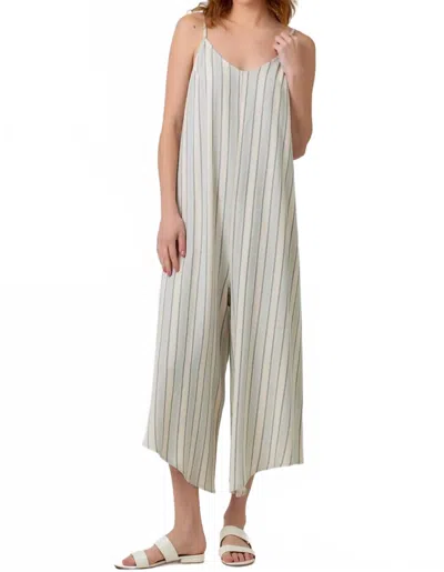 Mystree Stripe Sleeveless V-neck Jumpsuit In Oatmel In Gray