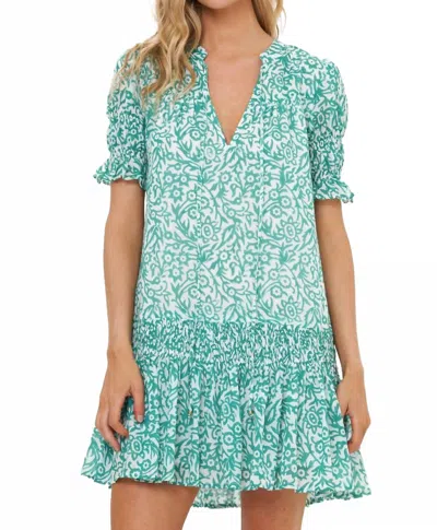 Oliphant Smocked Drop Mini Dress In Cypress Jade In Green