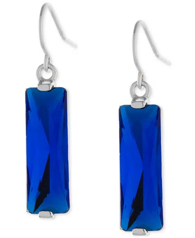 Macy's Rectangular Crystal Drop Earrings In Silver-plate In Blue