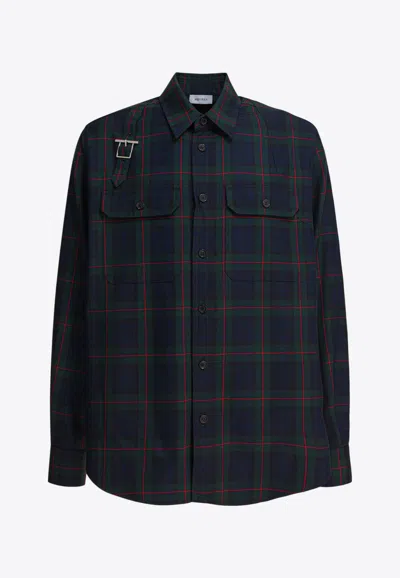 Alexander Mcqueen Classic Tartan Shirt With Metal Buckle Detail And Relaxed Fit In Blue