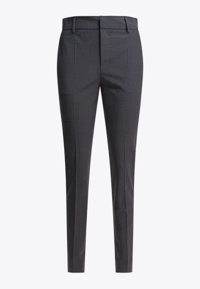 Alexander Mcqueen Straight-leg Tailored Pants With Subtle Check Pattern In Gray
