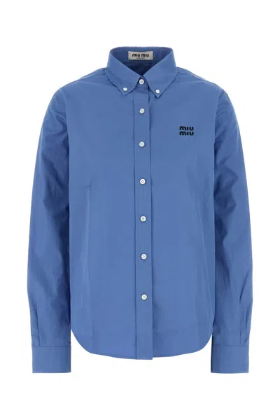 Miu Miu Button-detailed Cotton-poplin Shirt In Blue