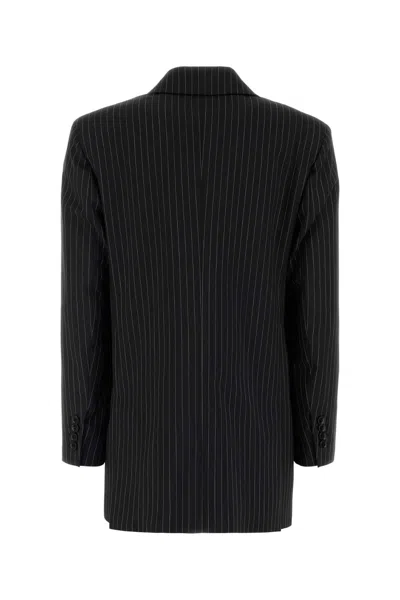Max Mara Black Pinstriped Double-breasted Wool Jacket In Black