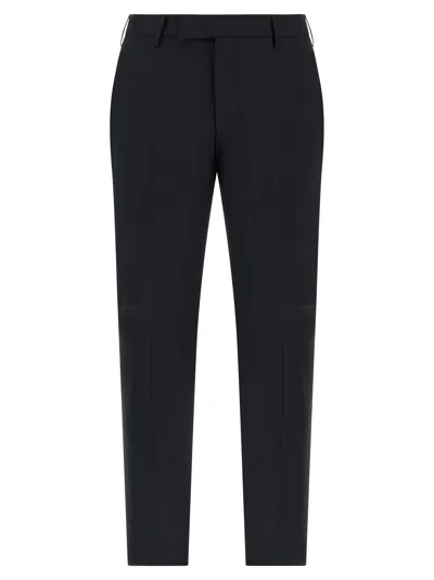 Pt Torino Green Slim Trousers In Wool Blend In Black