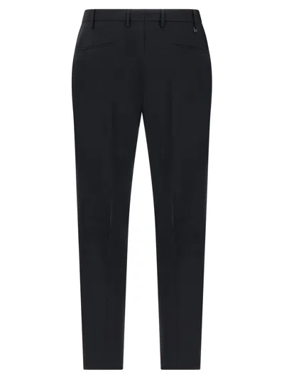 Pt Torino Green Slim Trousers In Wool Blend In Black