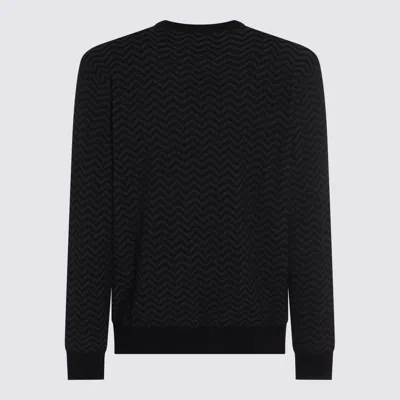 Giorgio Armani Embroidered Stretch Wool Blend Sweater In Black