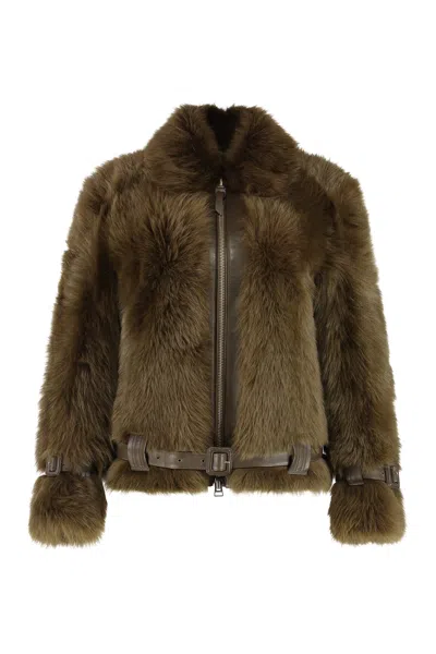 Tom Ford Fur Short Jacket Belted Waist In Green