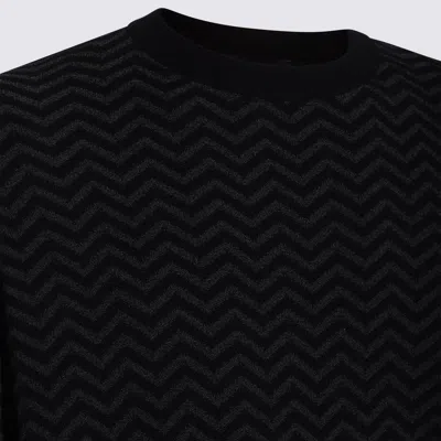 Giorgio Armani Embroidered Stretch Wool Blend Sweater In Black