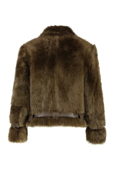 Tom Ford Fur Short Jacket Belted Waist In Green