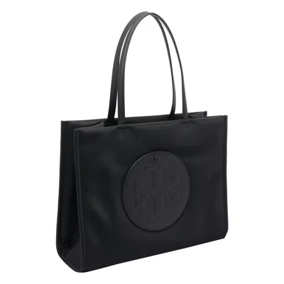 Tory Burch Spacious Black Tote With Embossed Logo And Sturdy Handles In Black