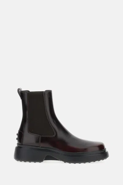 Tod's Burgundy Brown Ankle Boots With Elastic Sides In Brown