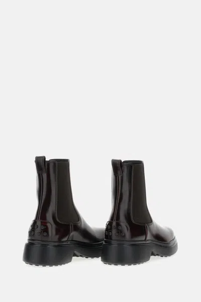 Tod's Burgundy Brown Ankle Boots With Elastic Sides In Brown