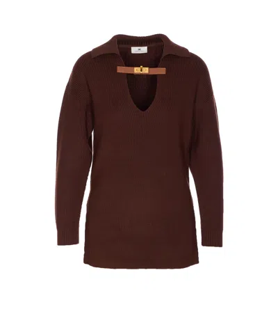 Elisabetta Franchi Sweater In Mixed Wool With A Jewel Strap In Multi