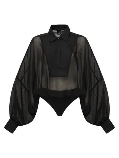 Pinko Chiffon And Poplin Bodysuit In Black