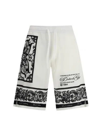 Dolce & Gabbana Majolica-print Double Piqué Bermuda Shorts In Neutral