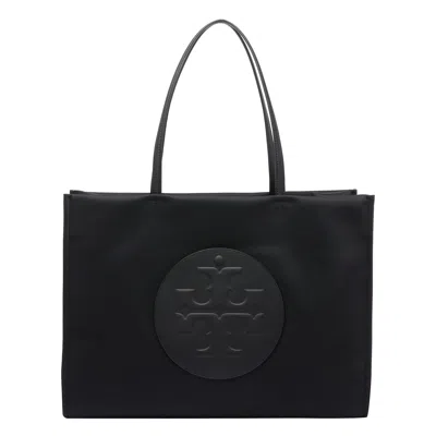 Tory Burch Spacious Black Tote With Embossed Logo And Sturdy Handles In Black