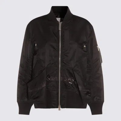 Sacai Ribbed High Collar Jacket With Side Pockets In Black