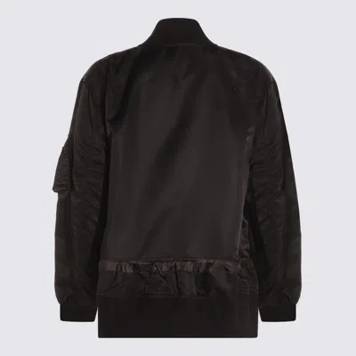 Sacai Ribbed High Collar Jacket With Side Pockets In Black