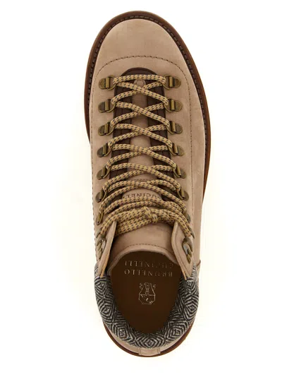 Brunello Cucinelli 'alpine' Ankle Boots Featuring Metal Eyelets In Brown