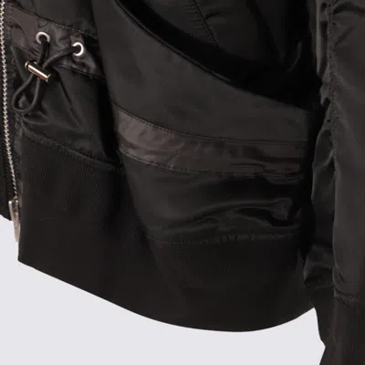 Sacai Ribbed High Collar Jacket With Side Pockets In Black