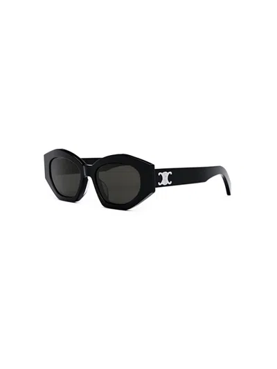 Celine Triomphe Logo Acetate Cat-eye Sunglasses In Shiny Black