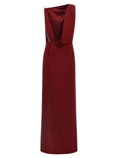 Max Mara One-shoulder Draped Detail Floor-length Dress In Brown