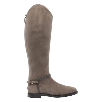 Brunello Cucinelli Knee-high Boots Monili Detail In Brown