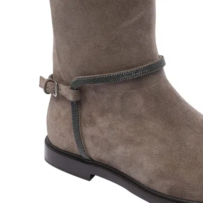 Brunello Cucinelli Knee-high Boots Monili Detail In Brown