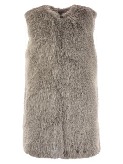 Herno Grey Sleeveless Vest With Concealed Closure On The Front In Ecofur Woman In Gray