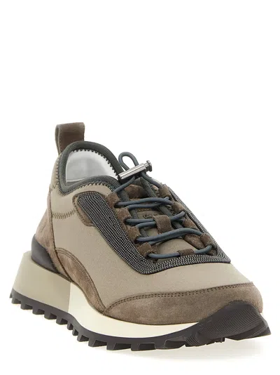 Brunello Cucinelli Streamlined Sneakers With Mesh Panels In Brown