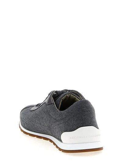 Brunello Cucinelli Women Low-top Wool Flannel Sneakers With Leather Profiles In Black