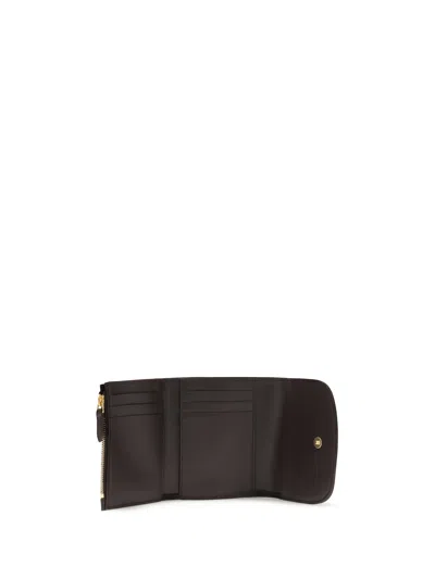 Burberry Compact Wallet With Leather Inserts In Check Pattern In Brown