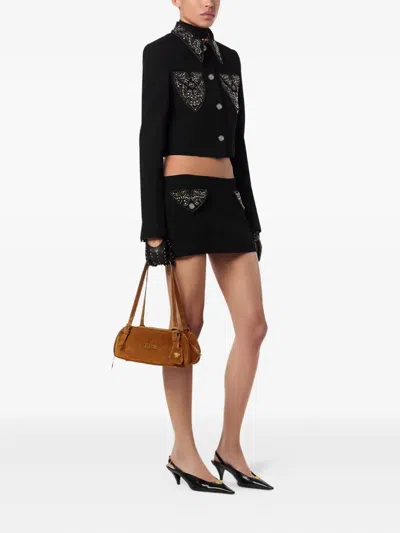 Versace Shoulder Bag Suede Finish Double Handles In Brown