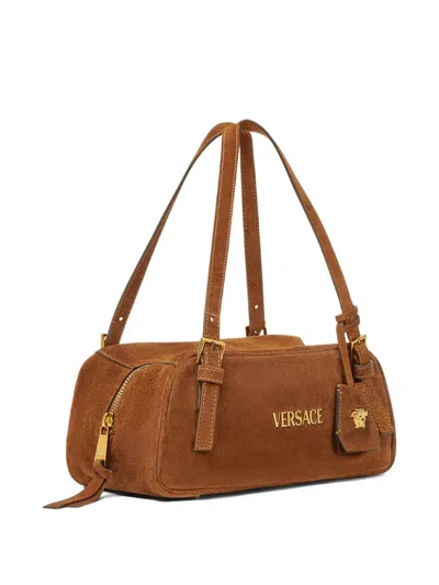 Versace Shoulder Bag Suede Finish Double Handles In Brown