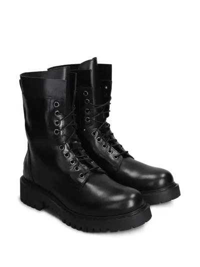 Julie Dee Leather Combat Boots In Black