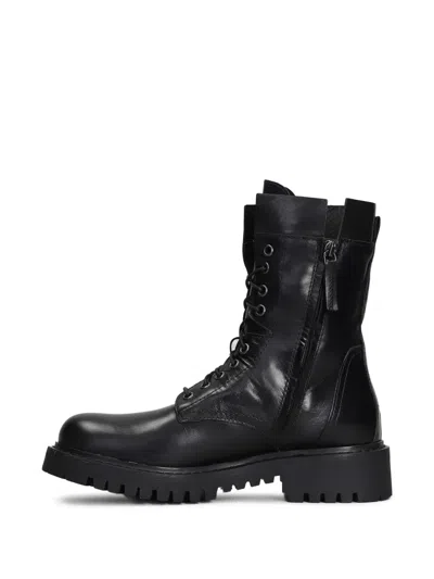 Julie Dee Leather Combat Boots In Black