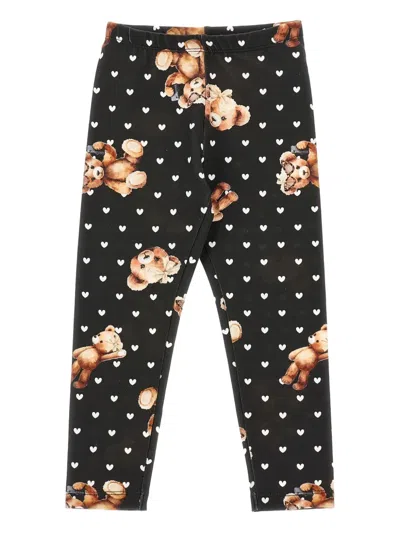 Monnalisa Leggings Teddy Bears Hearts In Black
