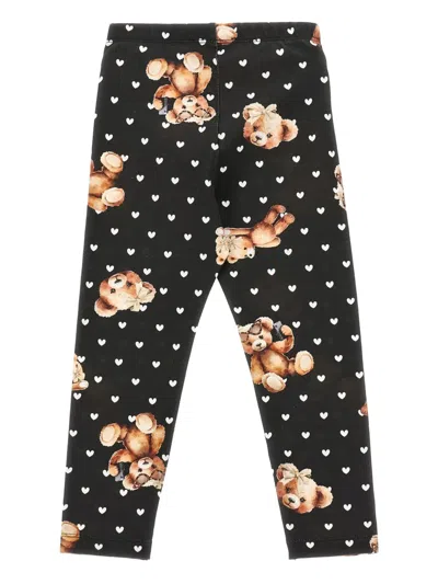 Monnalisa Leggings Teddy Bears Hearts In Black