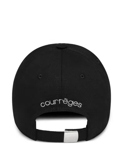 Courrèges Structured Black Cotton Baseball Cap With Embroidered Logo In Black