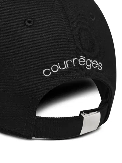 Courrèges Structured Black Cotton Baseball Cap With Embroidered Logo In Black