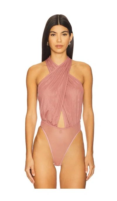 Lapointe Mesh Halter Cutout Bodysuit In Pink