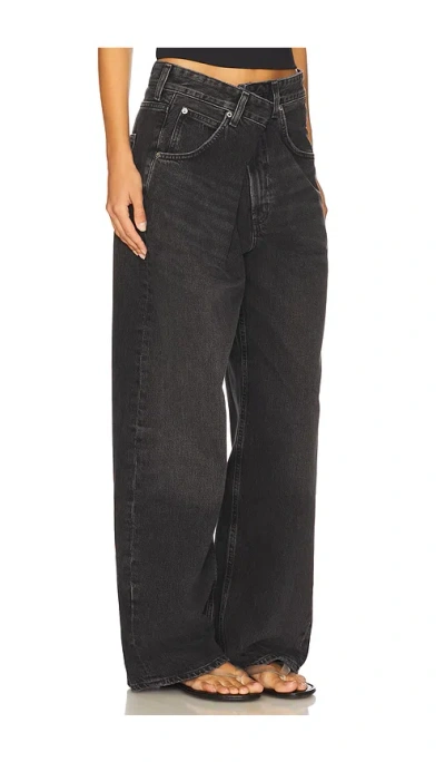Agolde Vana Black Low-crotch Jeans With Book Closure In Denim Woman In Black