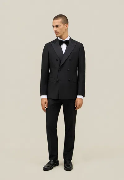 Boglioli Wool Satin Double-breasted Milano Tuxedo In Black