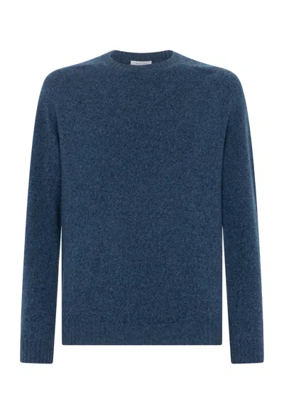 Boglioli Wool Cashmere Mouliné Crewneck In Blue