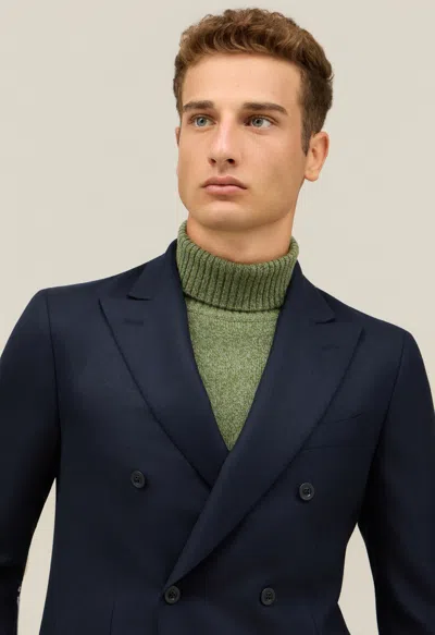 Boglioli Wool Hopsack Double-breasted B-line Jacket In Blue