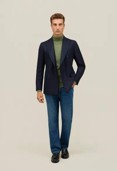 Boglioli Wool Hopsack Double-breasted B-line Jacket In Blue